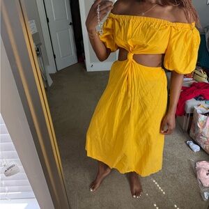 Yellow Off-Shoulder Cutout Midi Dress